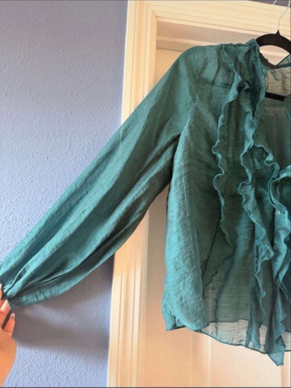 Zara Teal Ruffle-Front Blouse - Picture 2 of 5
